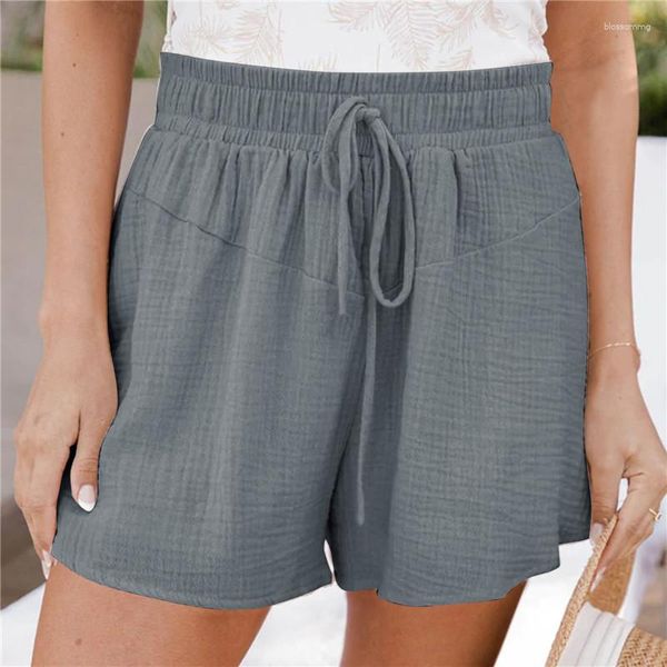 Shorts pour femmes 2023 été coton pantalons courts noir cordon poches plissé décontracté femme lâche mode dames bas