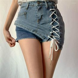 Shorts pour femmes 2023 été croisé pansement hanche Denim jupe Style coréen femmes mode Sexy taille haute tout Match jean court