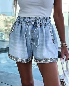 Shorts pour femmes 2023 été Jeans mode strass poche Design taille haute Denim