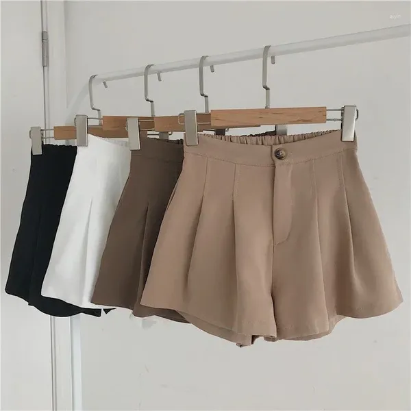 Shorts Pour Femmes 2023 Été Kaki Casual Femmes Ulzzang Simple Élastique Taille Haute Chic Femme Bureau Pantalon Court À Jambes Larges