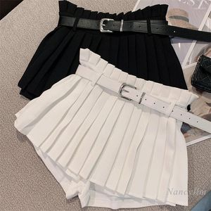 Pantalones cortos para mujer 2023 verano estilo coreano Slim-Fit dulce Preppy plisado mujer alta cintura Casual todo a juego corto blanco negro