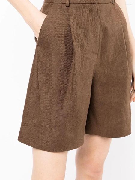 Shorts pour femmes 2023 été femmes mélange de lin costume décontracté dames or boutons taille haute droite lâche pantalon court