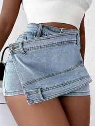 Short féminin 2023 Fashion de mode de mode mini skort rave strt wrap strethred irrégulier a-line skinny cargo jean shorts mujer y240420