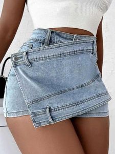 Dames shorts 2023 Women Fashion Denim Mini Skort Rave Strt Wrap Stretch onregelmatige A-lijn Skinny Cargo Jean Shorts Mujer Y240420