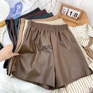 Vrouwen Shorts 2023 Vrouwen Mode Faux Leaer Hoge Taille Elastische Taille Vintage Vrouwelijke Wijde Pijpen Streetwear Ropayolq