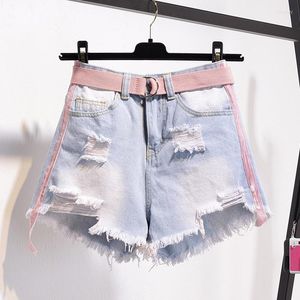 Shorts pour femmes 2023 femmes grande taille taille haute déchiré jean avec poche mignon été Denim pour ceinture femme Streetwear