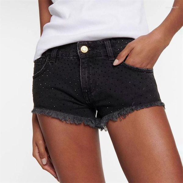 Pantalones cortos de mujer 2023ss de verano de mujer de cintura baja de algodón con incrustaciones de diamantes Mini Denim Y2k de alta calidad de moda Sexy Casual corto