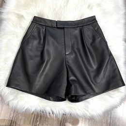 Shorts pour femmes 2024 véritable pantalon en cuir de mouton véritable poche diagonale polyvalente jambe large E37