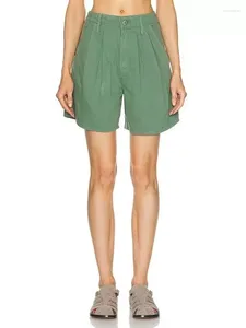 Women's Shorts 2024 High Taille Women Green Denim Vrouwelijke rits geplooide korte jeans