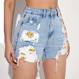 Shorts pour femmes 2024 taille haute déchiré denim irrégulier vintage bord déchiré pantalon vêtements de mode coréenne