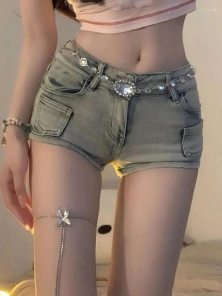 Short féminin 2024 coréennes femmes été basse bouton de taille sexy filles vintage denim pantalon raies pantalon féminin jeans