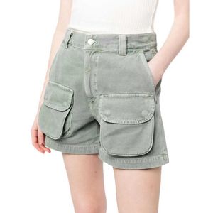 Shorts féminins 2024 Nouveaux shorts de denim Summer AG pour femmes hautes taies safari simples jeans de couleur solide avec poches y240504