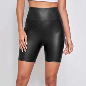 Shorts voor dames 2024 Sexy Gym Shorts Vrouw Skinny Stretch High Taille Lederen Shorts Fashion Patent Leather strak sexy vrijetijdsbuitenbroek Y240504
