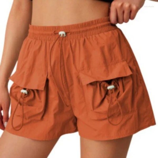 Short féminin 2024 Vêtements de printemps d'été Couleur continue Saut-salles décontractées Pantalon Pocket Loose Mid Tai-Draw Crow-Lyg-Leg