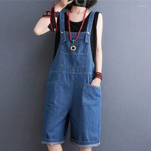 Dames shorts 2024 zomer denim Jean overall vrouwen Koreaanse flodderige zakken wide been jumpsuits rompers mouwloze Suspender Pants