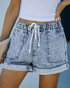 Shorts voor dames 2024 Zomer mode Drawstring Pocket Design Denim Vrouwelijke kleding Temperament vrouwen Casual korte jeans
