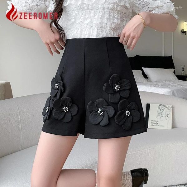 Shorts féminins 2024 Été Tempérament de haute qualité Haute taille 3d Decal Suit Office Fashion Lady Loose All-Matching Black