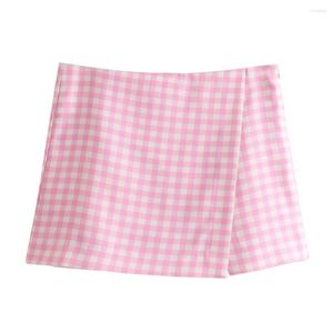 Short féminin 2024 Produit d'été à la mode et polyvalente sac à taille haute hanche A-line plaid pantalon de jupe asymétrique
