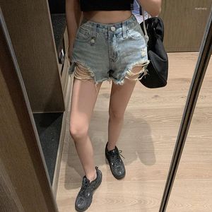 Dames shorts 2024 Zomer sexy gescheurde vintage vrouwen hoge taille jeans all-match blauwe micro mini strand y2k denim meisjes