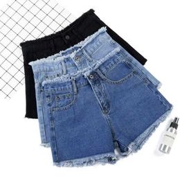 Shorts féminins 2024 Summer femme High Haist Jeans Shorts Fashion Rough-Edges Denim Short Pantal