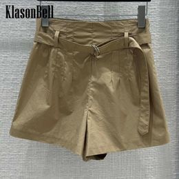 Short féminin 4.10 Klasonbell Fashion Cargo Style KaKi High Waist Cotton pour femmes Loop Round Sash Design A-Line