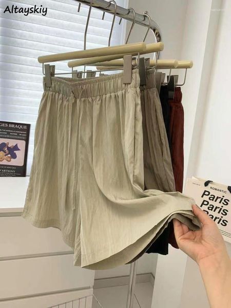 Shorts pour femmes 4 couleurs femmes jambe large été mince ulzzang harajuku pur chic plis respirant tout-match lâche streetwear à lacets simple