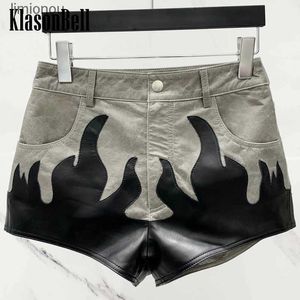 Shorts pour femme 7.15 KlasonBell luxe mode flamme Patchwork taille moyenne en cuir véritable Shorts WomenC243128
