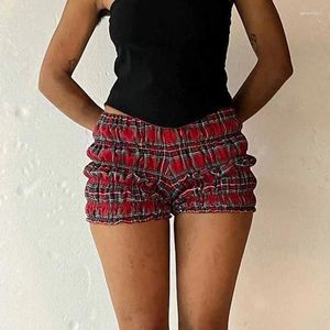 Short féminin 90s Vintage Folds Lounge E-Girl Kawaii Streetwear Cottage Plaid Imprimé Low Rise Frill Frill Slim Fit Short Pantal
