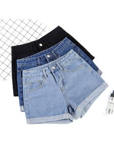 Damesshort Ailegogo Zomer vrouwen Wide Leg Classic High Taille Black Denim Shorts Casual vrouwelijke Solid Color White Blue Loose Jeans Shorts 230328