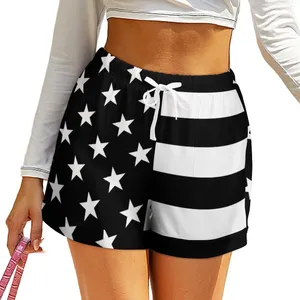 Shorts pour femmes drapeau américain noir et blanc Kawaii été pantalons courts personnalisés avec poches vêtements de rue bas grande taille 2XL 3XL