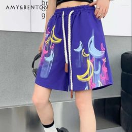 Shorts féminins American Retro Color à jet d'encre Star Fifth Short Pants Boy and Girl Summer 2024 Couple Oversize Loose Casual Clothing