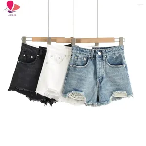 Shorts pour femmes APIPEE Denim d'été pour femmes Jeans noirs en détresse court Mujer Jean blanc déchiré Y2k Streetwear