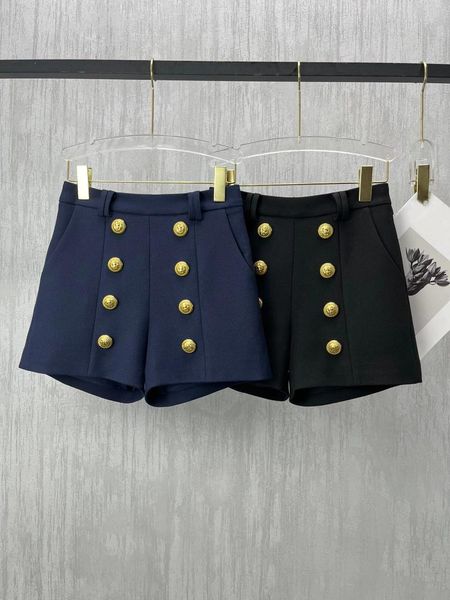 Shorts pour femmes Arrivée 2024 Vêtements de printemps Mode Femmes noires Sexy Dames Mélange de laine Marine avec boutons