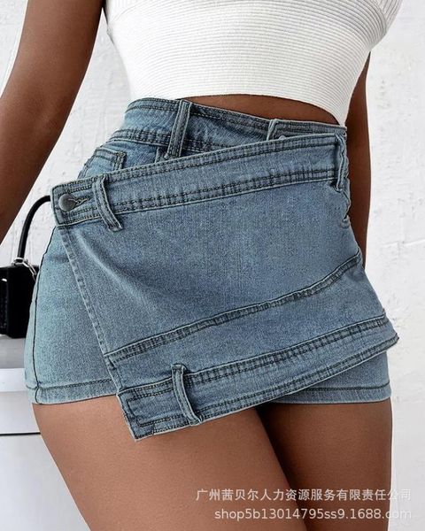 Shorts pour femme asymétrique enveloppement Denim Skorts pantalons femmes été irrégularité taille haute jupes courtes décontracté Y2k 2023