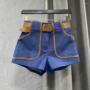 Shorts pour femmes Automne 2023 Arrivée Denim bleu foncé avec ceinture Streetwear Femmes Jeans courts GC327