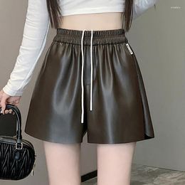 Shorts pour femmes Automne Pu Cuir Biker Femmes Taille élastique A-ligne Jambe large Femme Femme Vêtements Pantalones Cortos De Mujer