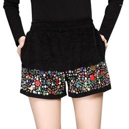 Frauen Shorts Herbst Winter Frühling 2023 Koreanische Stil Gestickte Flares Einfarbig Lose Breite Bein Casual Frau T495