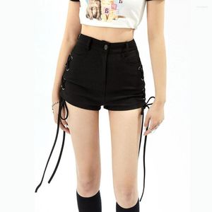 Pantalones cortos de mujer vendaje Sexy Y2k mujeres Streetwear gótico Mini cintura alta con cordones Casual ajustado negro Goth Club moda verano Pan