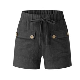 Pantalones cortos para mujeres Beach Women Button de algodón de algodón casual de cintura alta y algodón de algodón con bolsillos Pantalones cortos