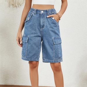Dames shorts Benuynffy Amerikaan Casual Straight Jean For Women Summer Loose Waste Cargo Denim High Tailed Solid Half Pants