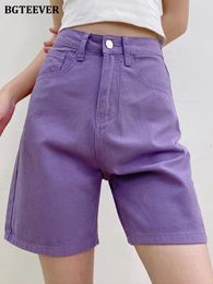 Shorts pour femmes BGTEEVER Chic Droite Lâche Femmes Jeans D'été Taille Haute Poches Femme Large Jambe Denim 230317