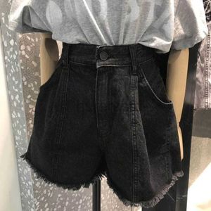 Short féminin short en jean noir pour femmes 2024 Été Nouveau pantalon de jambe large de taille brute en vrac