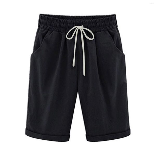 Shorts pour femmes noir bain pour femmes été coton lin pantalon grande taille taille haute femmes robes à manches courtes