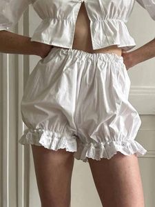 Dames shorts bloeiers losse oogje borduurwerk elastische taille gegolfde trim bubble lounge voor de zomer