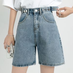 Shorts pour femmes bleu ceinturé Shorts Jeans femmes Baggy Y2K taille haute droite Vintage Streetwear pantalon à jambes larges été Femme Denim pantalon court 230325