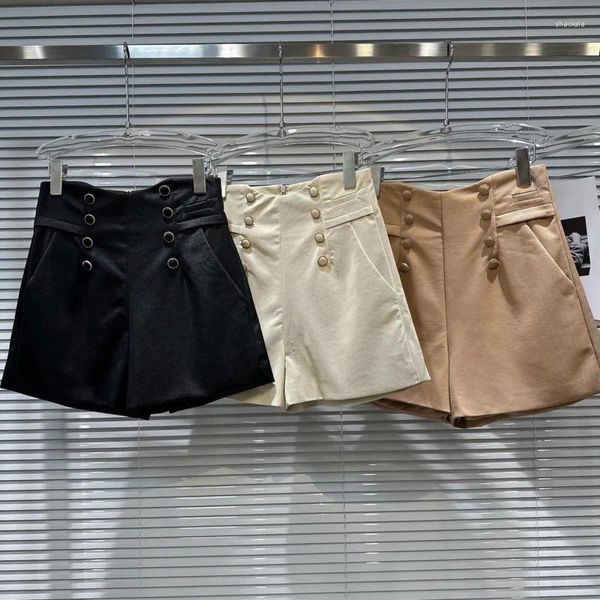 Pantalones cortos para mujer BORVEMAYS 2023 otoño doble botonadura cintura alta Color sólido temperamento todo fósforo mujeres sueltas WZ5979