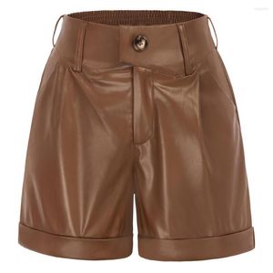 Shorts pour femmes BP Faux Cuir Biker Femmes Taille Haute Jambe Large Court Vintage Luxe Pu Pantalon Dames Slim