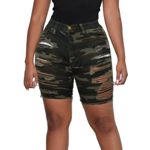 Shorts pour femmes Camouflage Denim Court Femmes Été Sexy Creux Out Gland Déchiré Taille Haute Femme Mode Skinny Jeans Streetwear