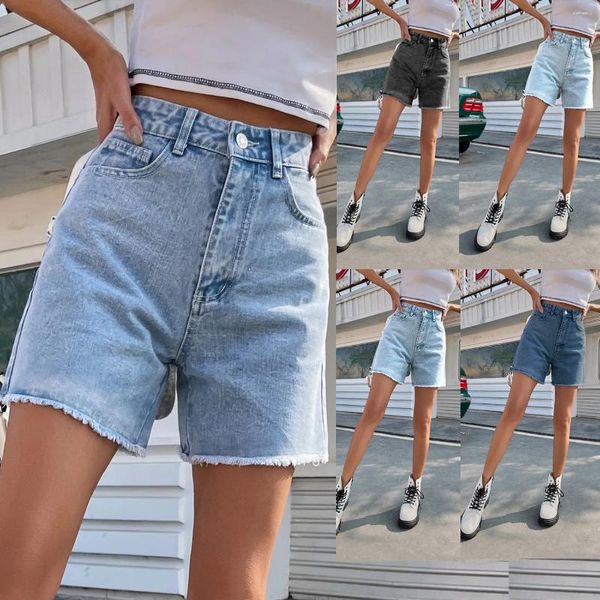 Pantalones cortos para mujer Caofeimao Blue Denim Summer High Cintura Casual Chic Loose Jean para mujeres 2024 Short Femme