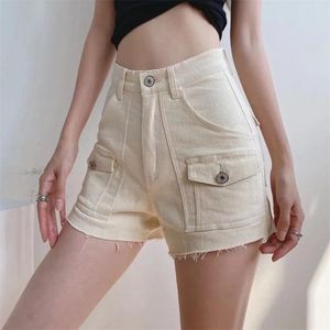 Shorts Pour Femme Décontracté Denim Poches Cargo Taille Haute Mini Jean A-ligne Pantalon Court Mujer Printemps Eté Jambe Droite Cortos